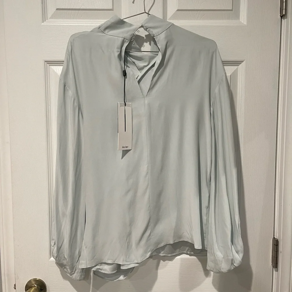 Acler Asymmetric Draped Silk Touch Top - Ice Blue - New With Tags - Picture 4 of 4